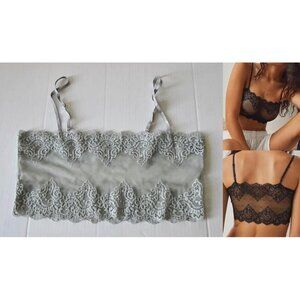 Only Hearts So Fine Lace Crop Cami Bralette Sz M Olive Sheer Flirty Sexy NWOT